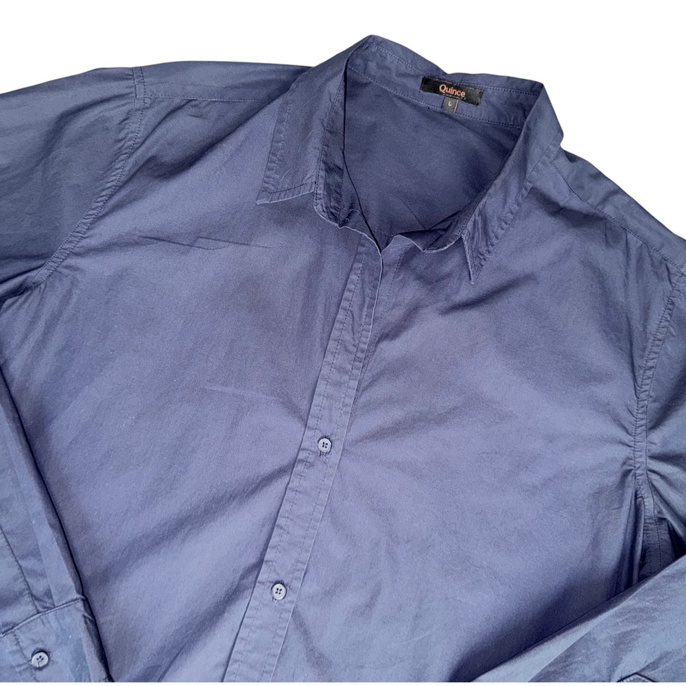 Quince Navy Blue 100% Organic Cotton Poplin Button Down Shirt Large Career